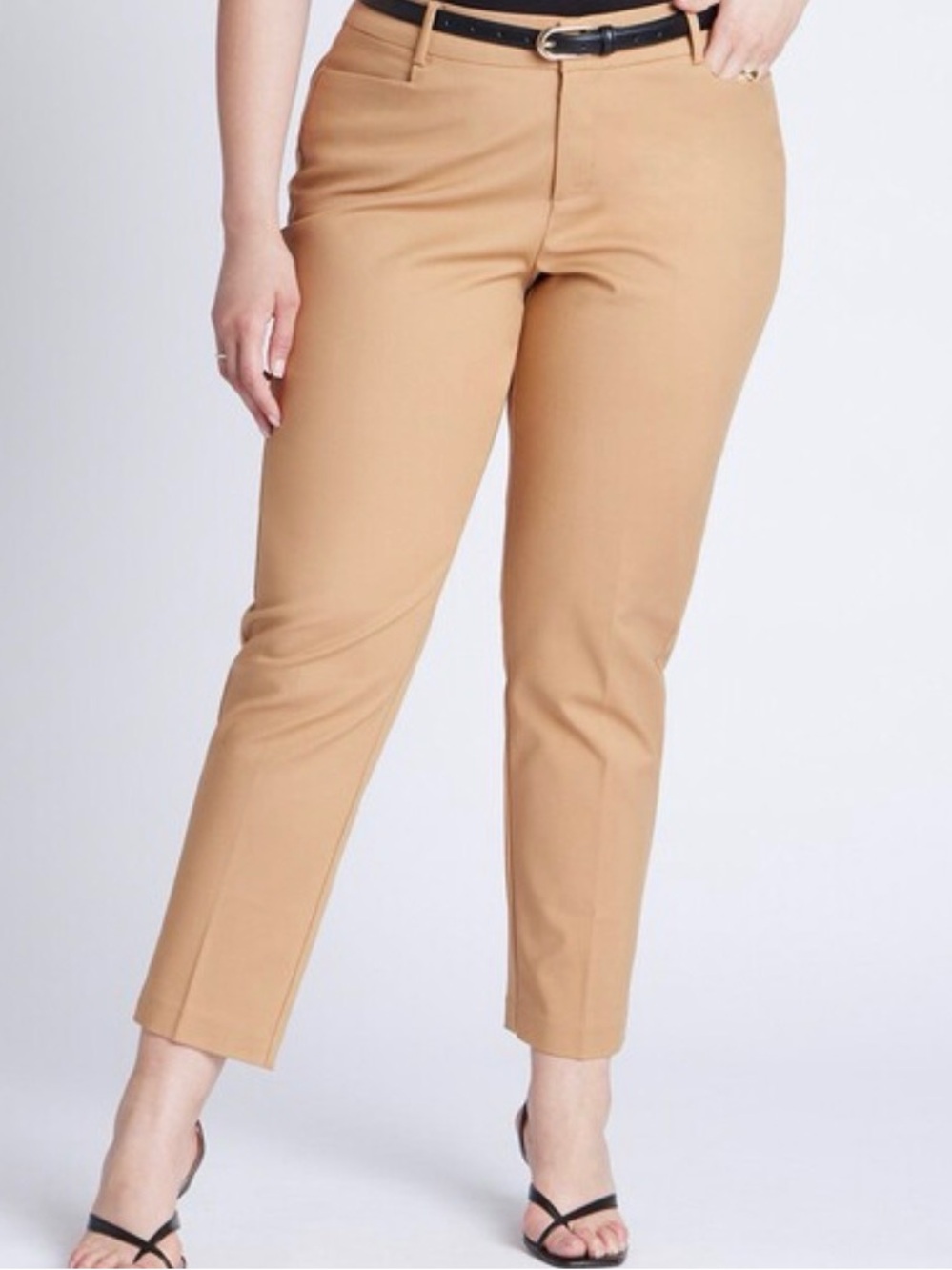 Eloquii Tan Cropped Slim Ankle Pants